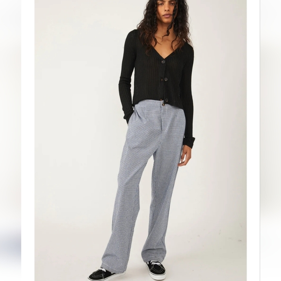 Free People Pants - Free People Kate Straight Leg Plaid  Pants Blue & White Size Small